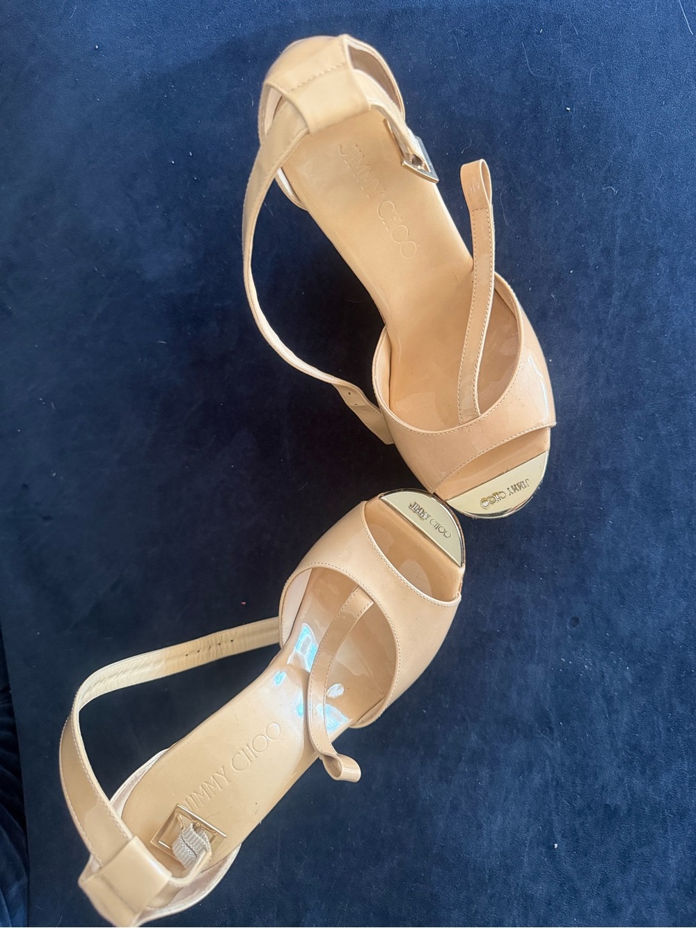 Jimmy Choo Beige Patent Leather Slingback Heels